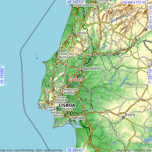 Topographic map of Cartaxo