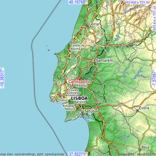 Topographic map of Carregado