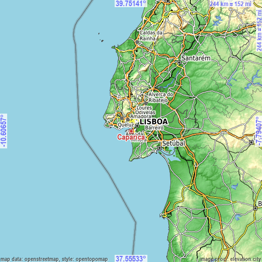 Topographic map of Caparica