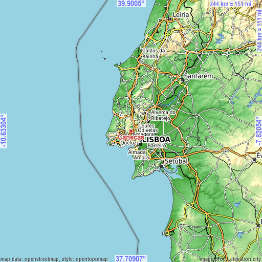 Topographic map of Caneças