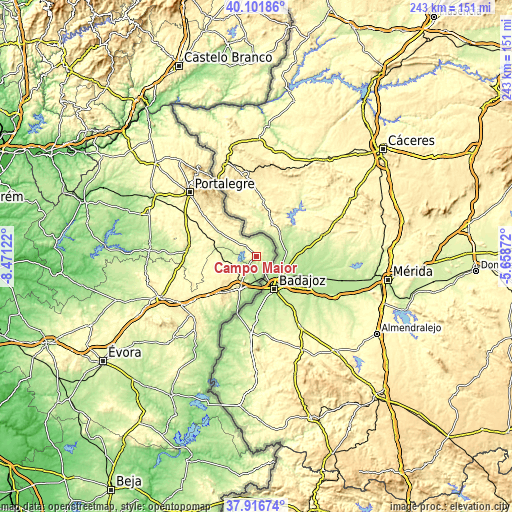 Topographic map of Campo Maior
