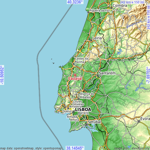 Topographic map of Cadaval