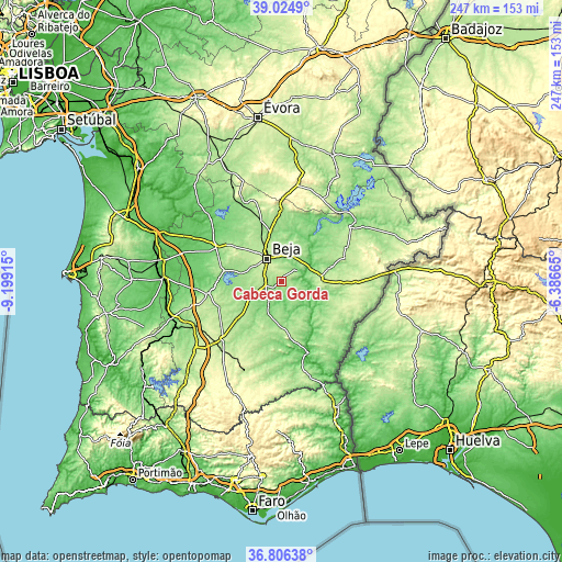 Topographic map of Cabeça Gorda