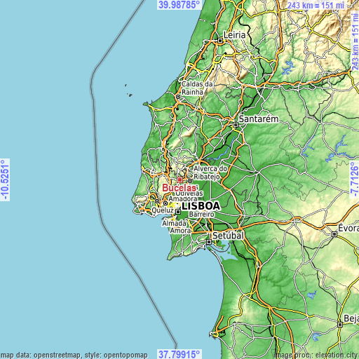 Topographic map of Bucelas