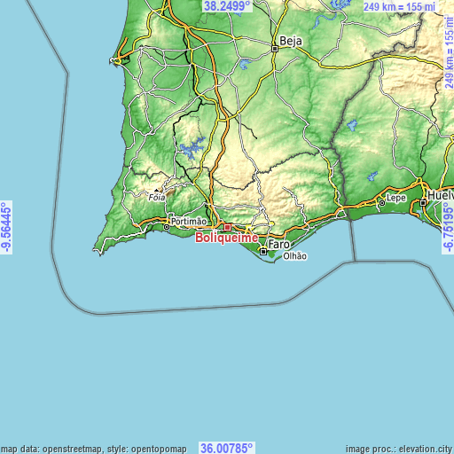 Topographic map of Boliqueime