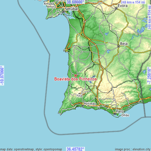 Topographic map of Boavista dos Pinheiros