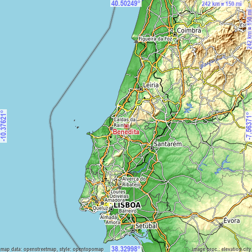Topographic map of Benedita