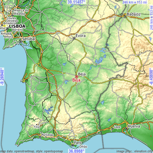 Topographic map of Beja