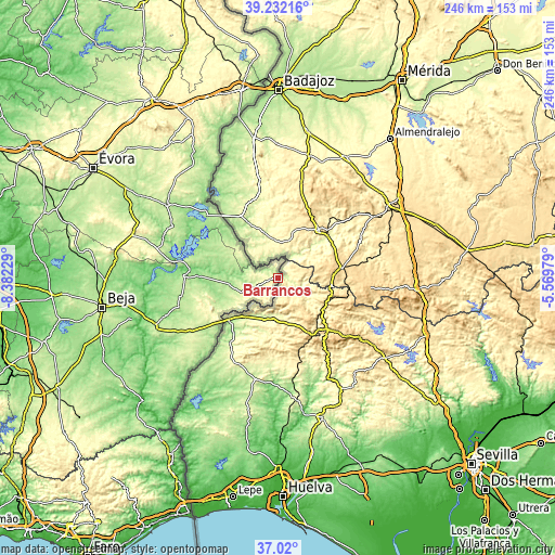 Topographic map of Barrancos