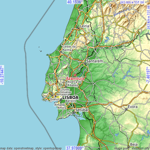 Topographic map of Azambuja