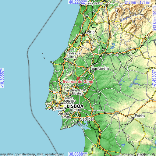 Topographic map of Aveiras de Cima