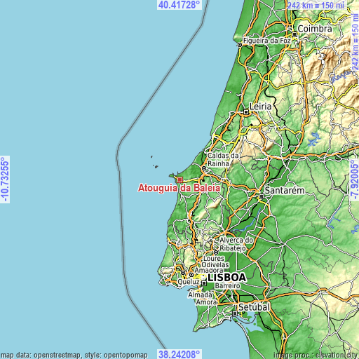 Topographic map of Atouguia da Baleia