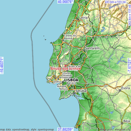 Topographic map of Arruda dos Vinhos