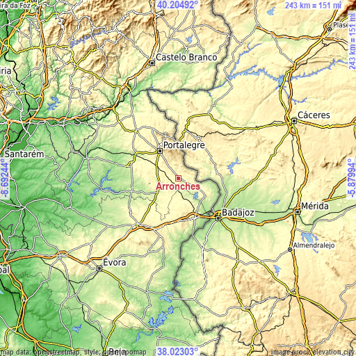 Topographic map of Arronches