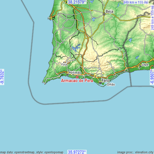 Topographic map of Armação de Pêra