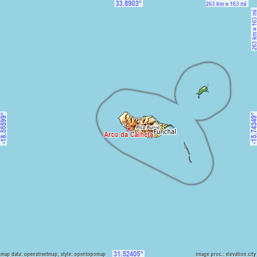 Topographic map of Arco da Calheta