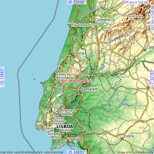 Topographic map of Amiães de Baixo