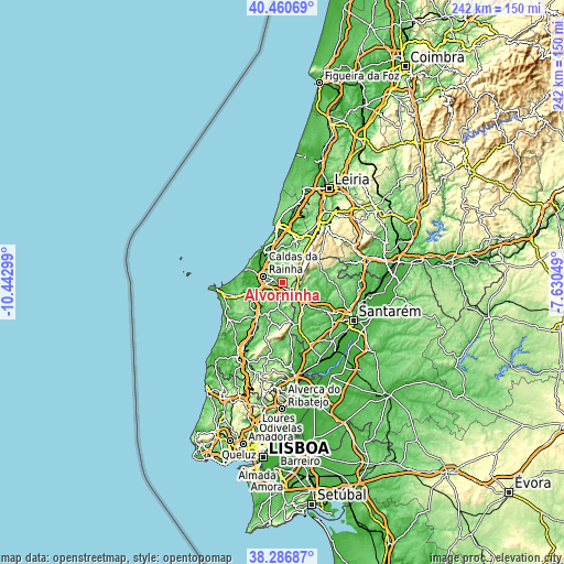 Topographic map of Alvorninha