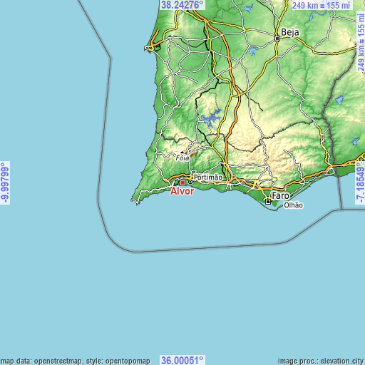 Topographic map of Alvor