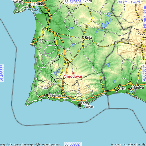 Topographic map of Almodôvar