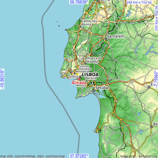 Topographic map of Almada
