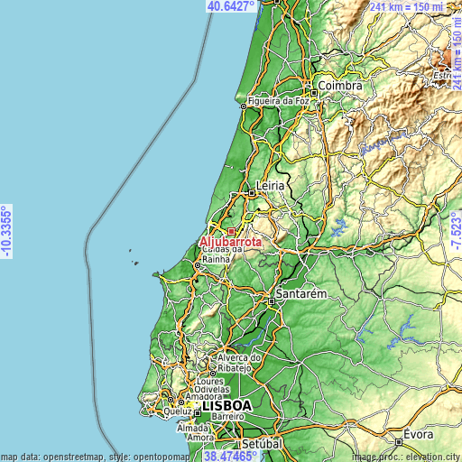 Topographic map of Aljubarrota