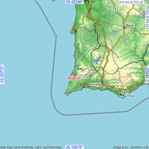 Topographic map of Aljezur