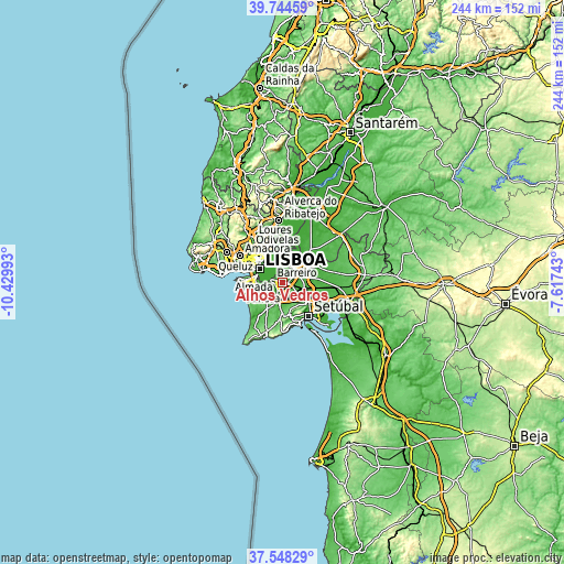 Topographic map of Alhos Vedros