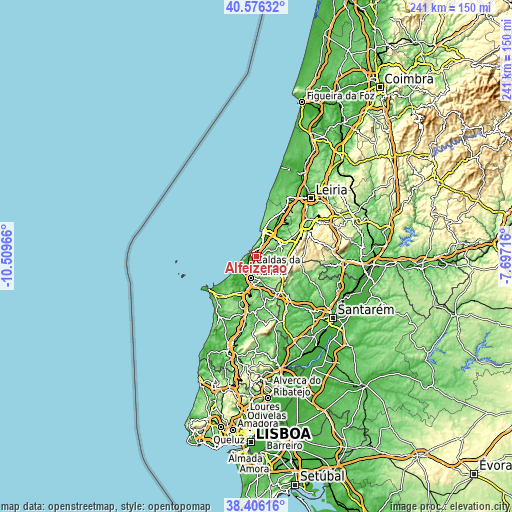 Topographic map of Alfeizerão