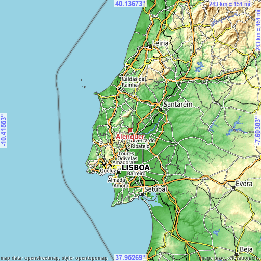 Topographic map of Alenquer