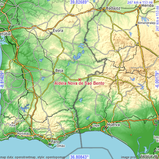 Topographic map of Aldeia Nova de São Bento