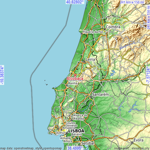 Topographic map of Alcobaça