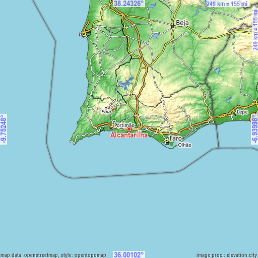 Topographic map of Alcantarilha