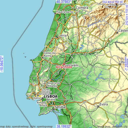 Topographic map of Alcanhões