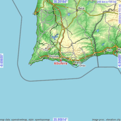 Topographic map of Albufeira