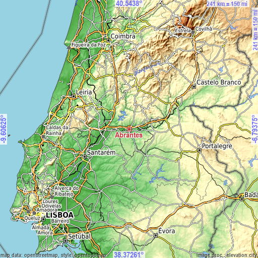 Topographic map of Abrantes