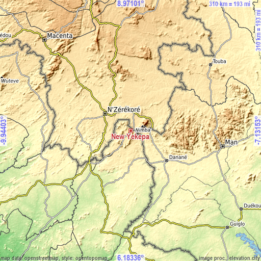 Topographic map of New Yekepa