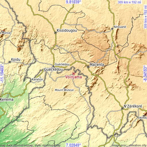 Topographic map of Voinjama