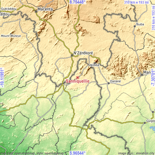 Topographic map of Sanniquellie