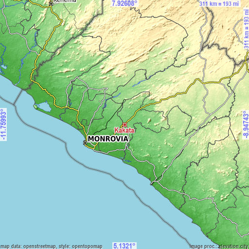 Topographic map of Kakata