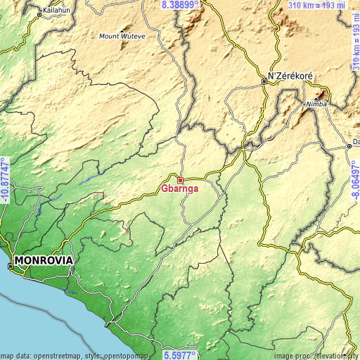 Topographic map of Gbarnga