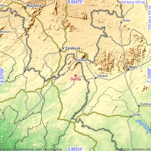 Topographic map of Ganta