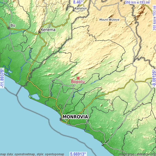 Topographic map of Bopolu