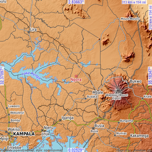 Topographic map of Ngora