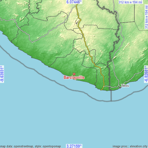 Topographic map of Barclayville