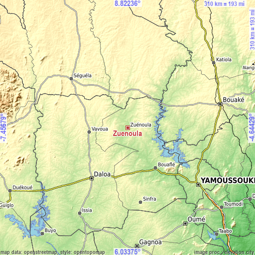 Topographic map of Zuénoula