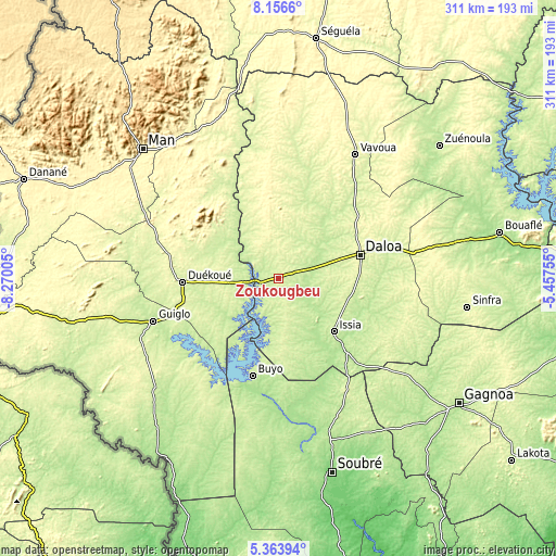 Topographic map of Zoukougbeu