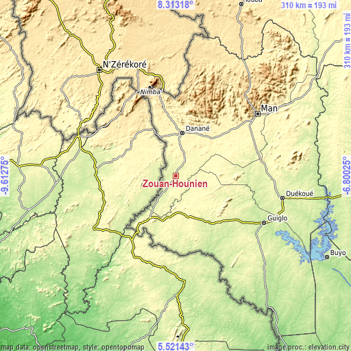 Topographic map of Zouan-Hounien