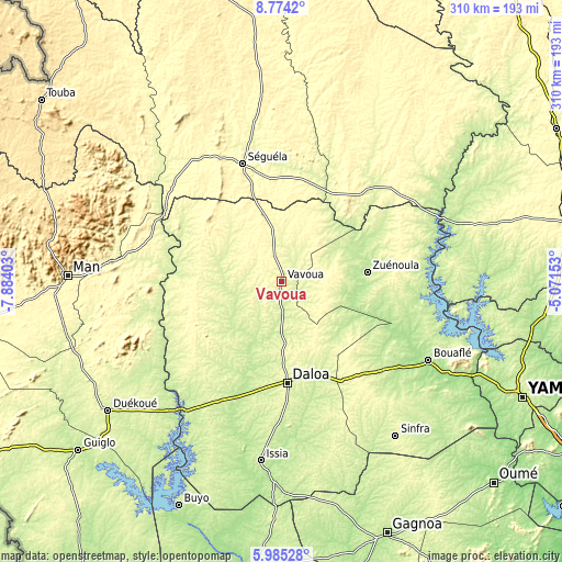 Topographic map of Vavoua