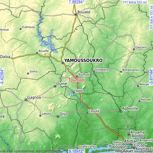 Topographic map of Toumodi